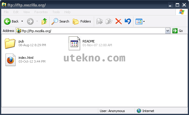 Windows Explorer FTP Mozilla pub