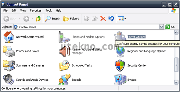 Windows XP Control Panel Power Options