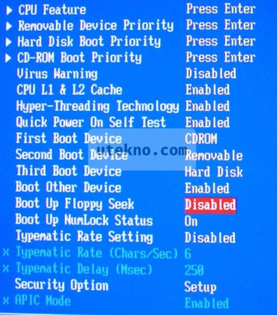 bios boot up floppy seek