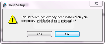 java this software has already been installed