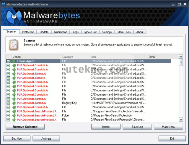 malwarebytes anti malware scanning result