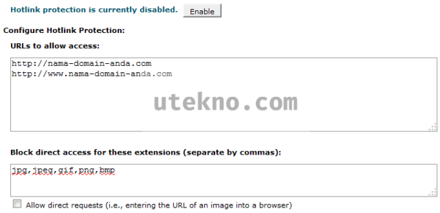cpanel hotlink protection