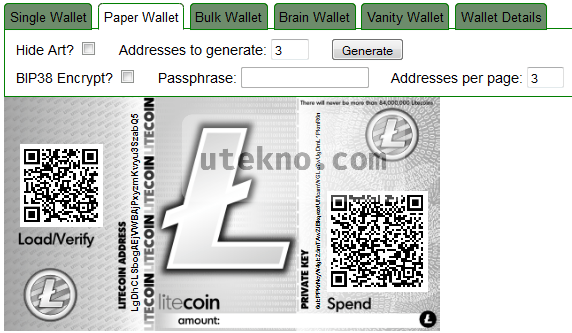 liteaddress paper wallet