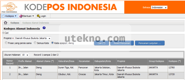 pencarian kodepos alamat indonesia