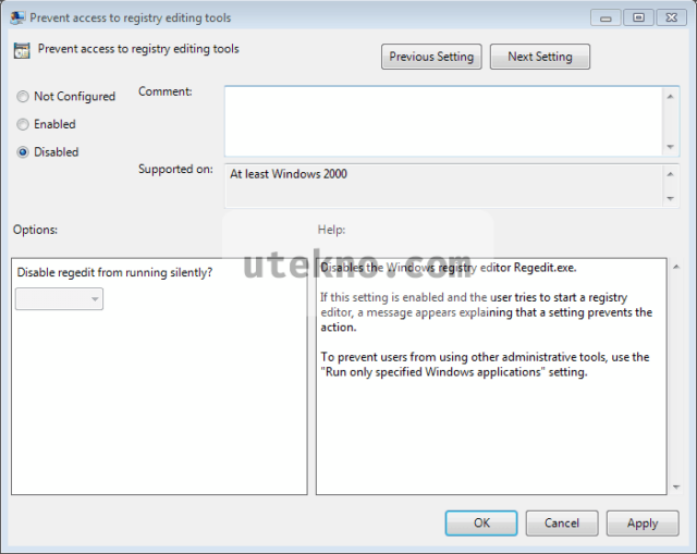 windows gpedit prevent access to registry editing tools