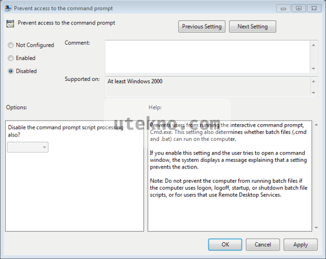 windows gpedit prevent access to the command prompt