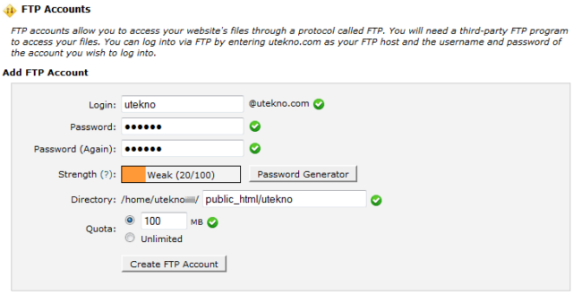 cpanel add ftp account