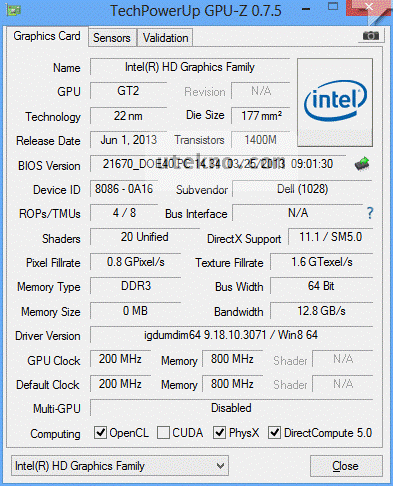 dell inspiron 5437 i5 gpu z intel hd graphic