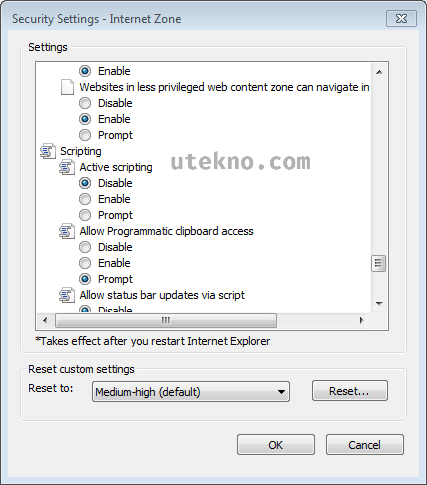 ie9 security settings internet zone