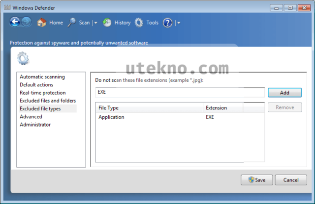 windows defender excluded file types