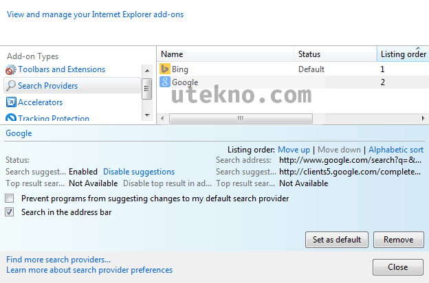 ie11 manage add ons search providers set as default1