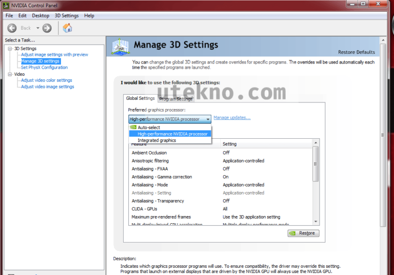 manage 3d settings nvidia dx11 error