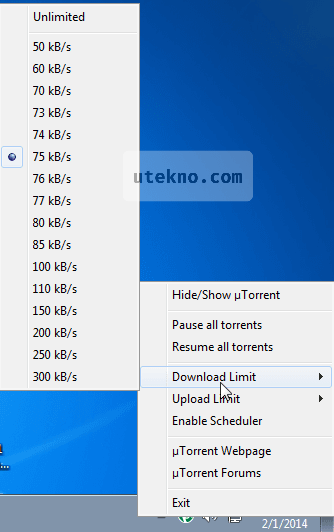 utorrent system tray download limit