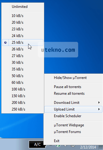 utorrent system tray upload limit