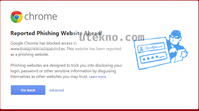 google chrome reported phishing website ahead