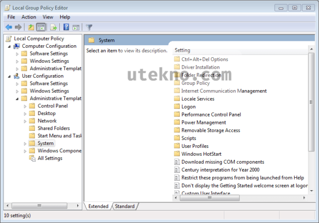 gpedit user configuration administrative templates system