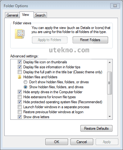 windows 7 folder options hidden files and folders