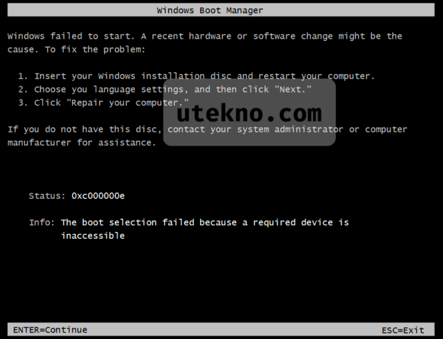 windows failed to start 0xc000000e