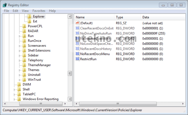 registry editor hkey current user nodrivetypeautorun