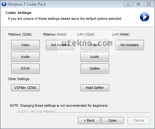 windows 7 codec pack advanced codec settings