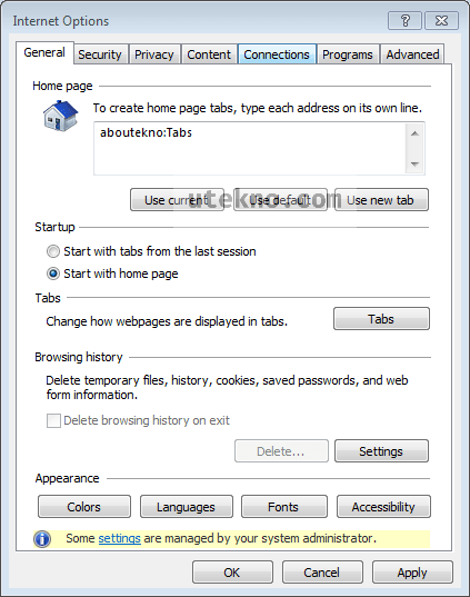 ie11 internet options delete browsing history disabled