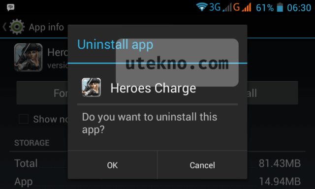 android uninstall app confirmation