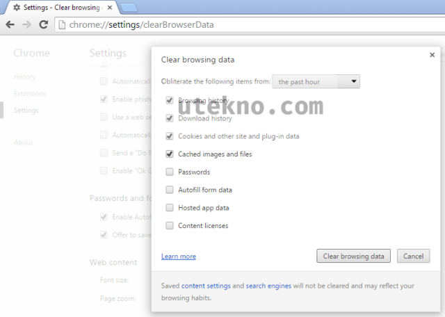 google chrome clear browsing data