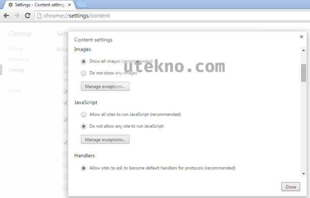 google chrome content settings images javascript