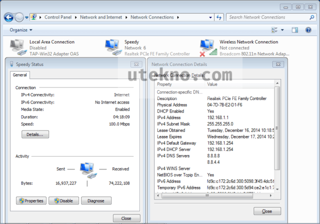 windows 7 network connection details