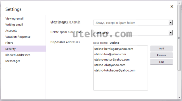 yahoo mail settings security disposable