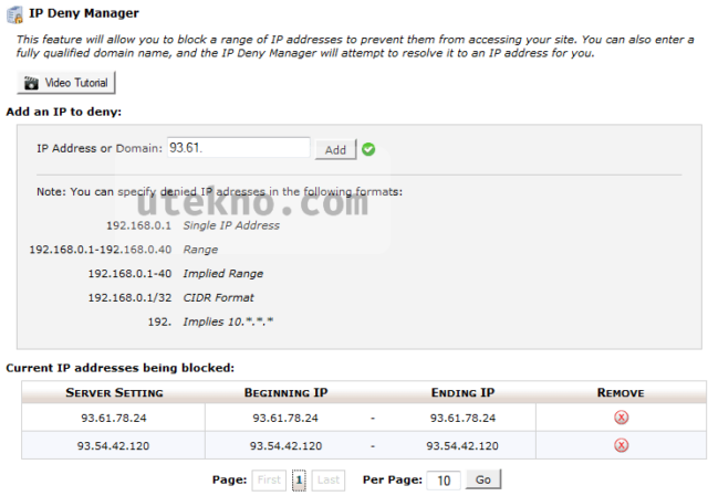 cpanel ip deny manager