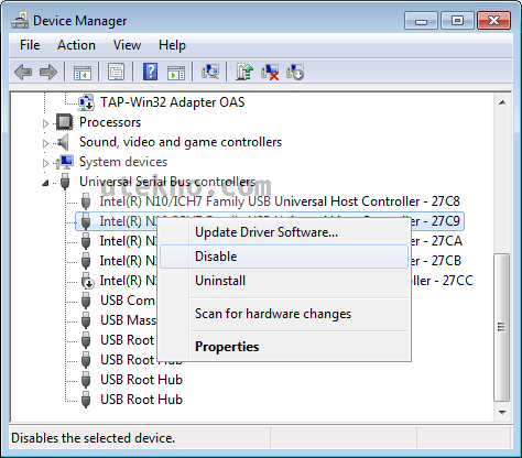 device manager disable usb