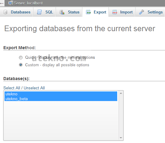 cpanel-phpmyadmin-export-database