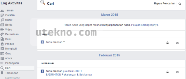 facebook log aktivitas cari