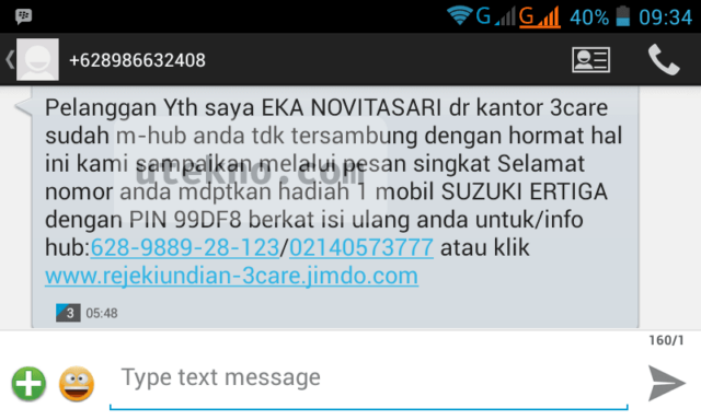 sms penipuan tri hadiah undian mobil