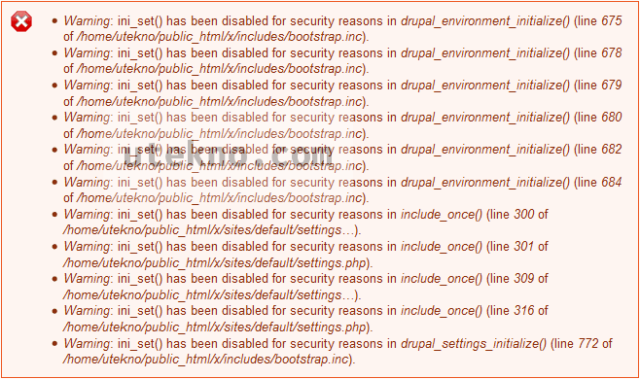 warning ini set disabled security reasons