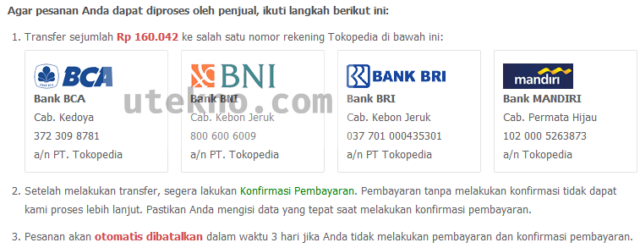 tokopedia nomor rekening bank