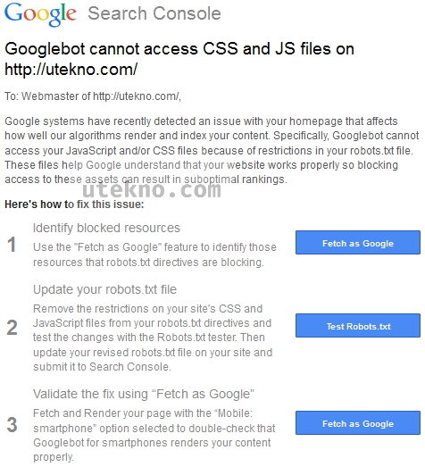 email googlebot cannot access css and js files