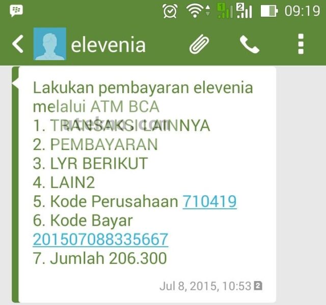 sms pembayaran elevenia