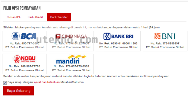 mataharimall metode pembayaran bank transfer