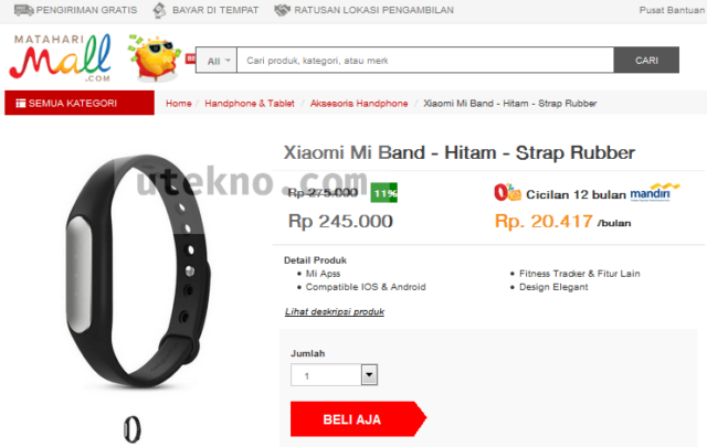 mataharimall xiaomi mi band hitam