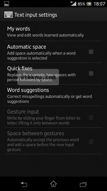 sony xperia sp text input settings