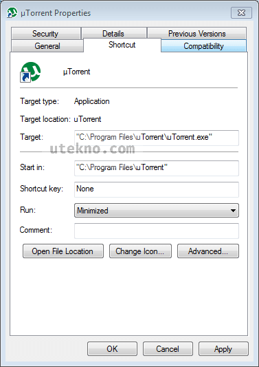 utorrent-shortcut-properties