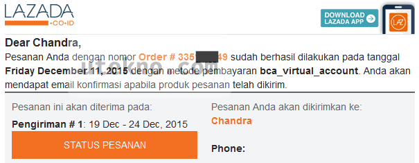 lazada email konfirmasi pembayaran bca virtual account