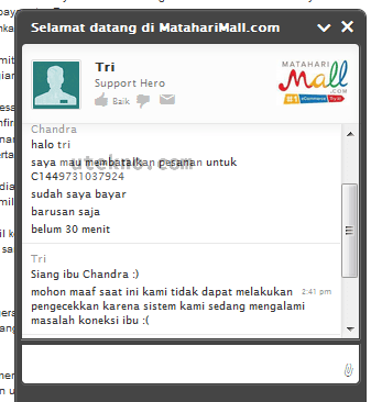 mataharimall livechat pembatalan pesanan