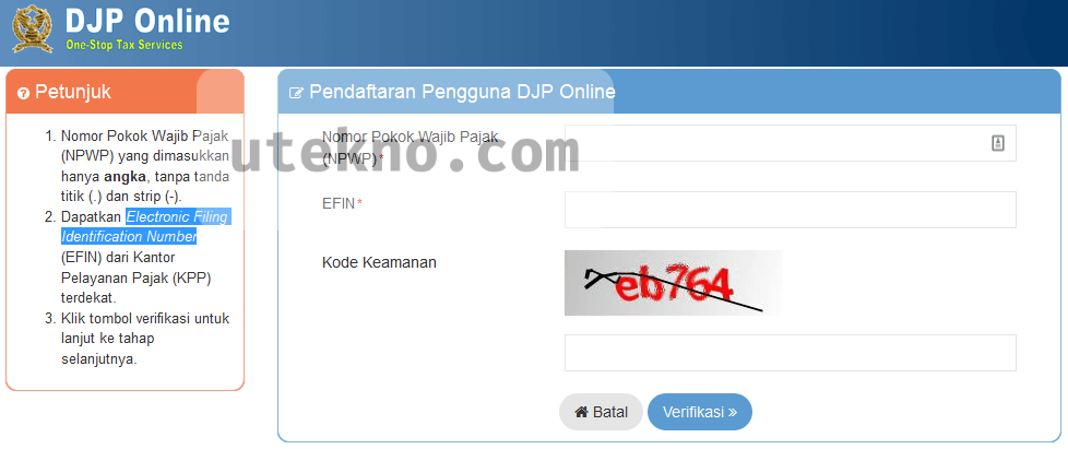 Mendapatkan EFIN untuk registrasi pengguna DJP online - utekno