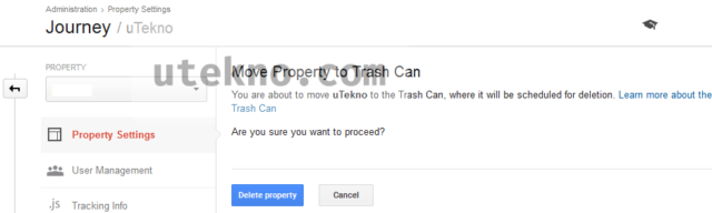 google analytics move property to trash can