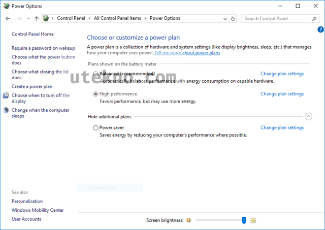 windows 10 power options