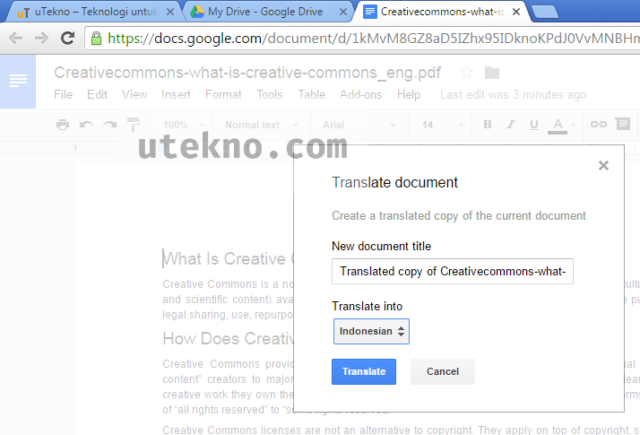 Cara menerjemahkan PDF bahasa Inggris uTekno