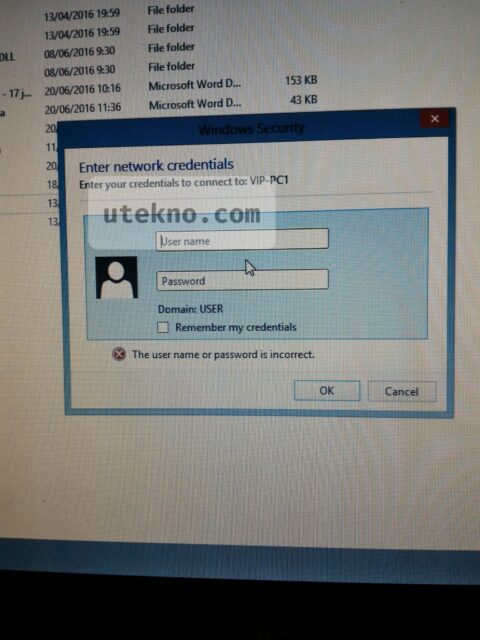 windows security username password incorrect